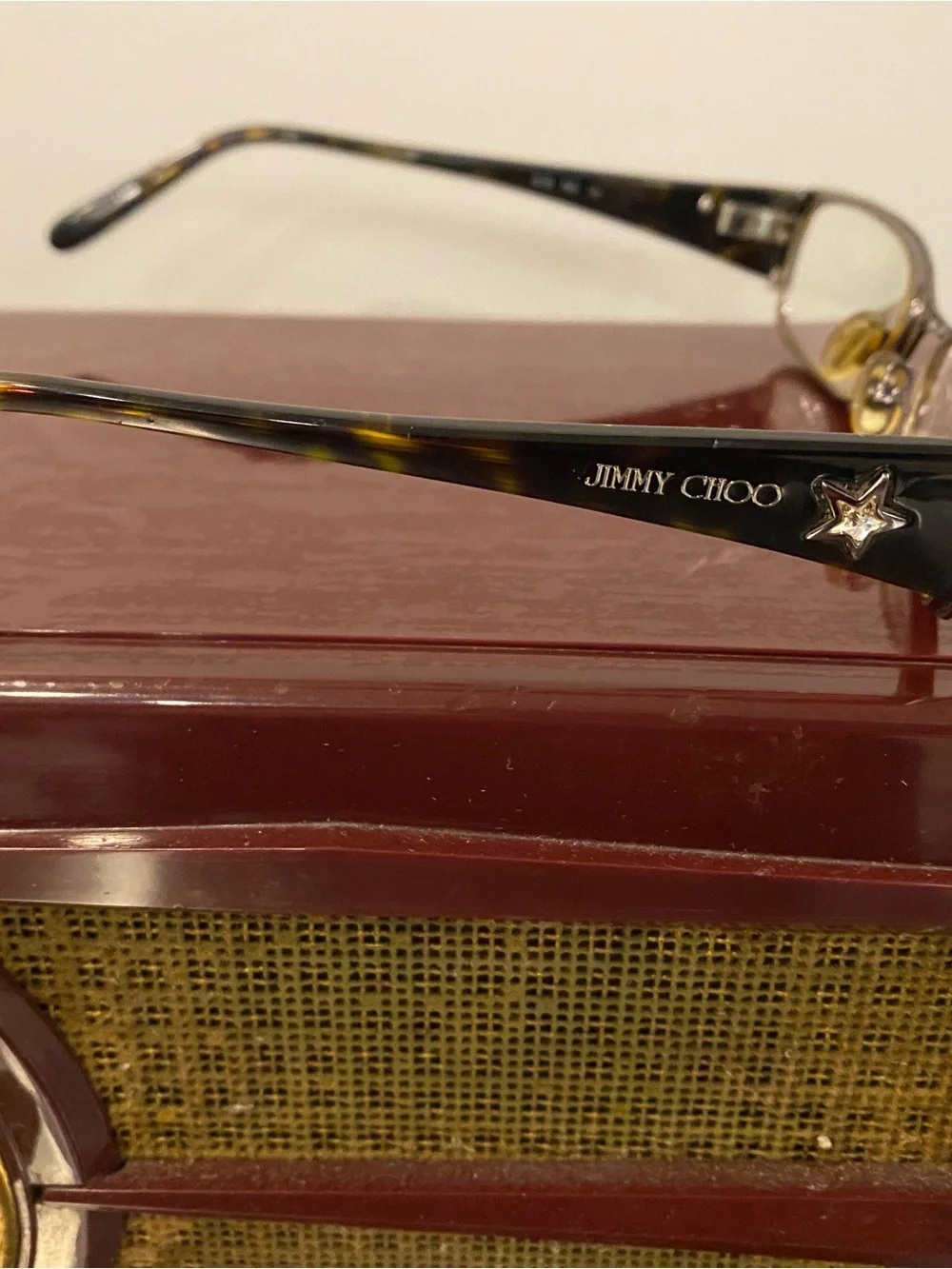 Presciption Jimmy Choo Slim Rectangular Glasses in Brown and Gold